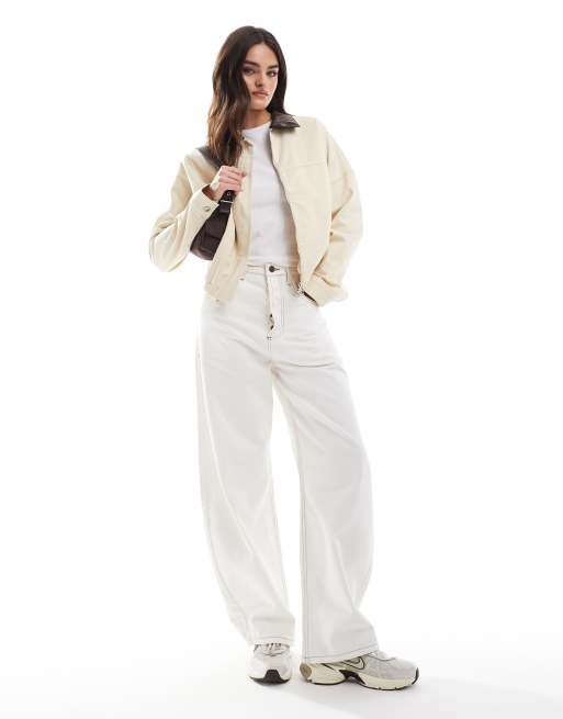ASOS DESIGN – Harrington-Jacke in Steinbeige mit Kontrast-Kragen, 4 von 4