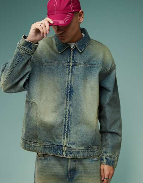 ASOS DESIGN – Harrington-Jacke in verwaschenem Mittelblau mit Tönung, Kombiteil - view 1