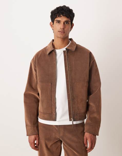 ASOS DESIGN – Harrington-Jacke in Wildlederoptik, in Hellbraun, Kombiteil - view 1