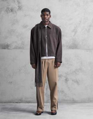 Harrington-Jacke in Wolloptik in Braun-Brown Brown M