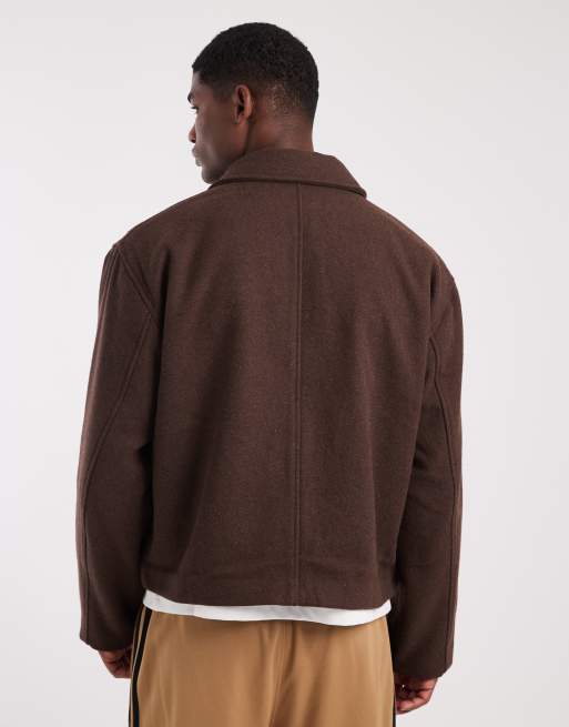 ASOS DESIGN – Harrington-Jacke in Wolloptik in Braun, 3 von 5