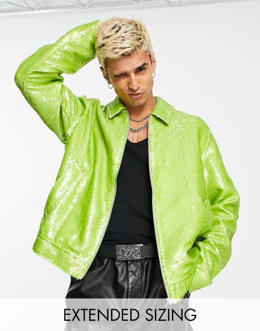 ASOS DESIGN – Harrington-Jacke mit Paillettenbesatz in Limettengrün
