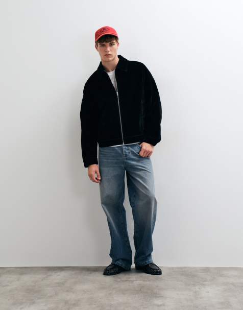 ASOS DESIGN harrington jacket in black flocked fabric - view 1