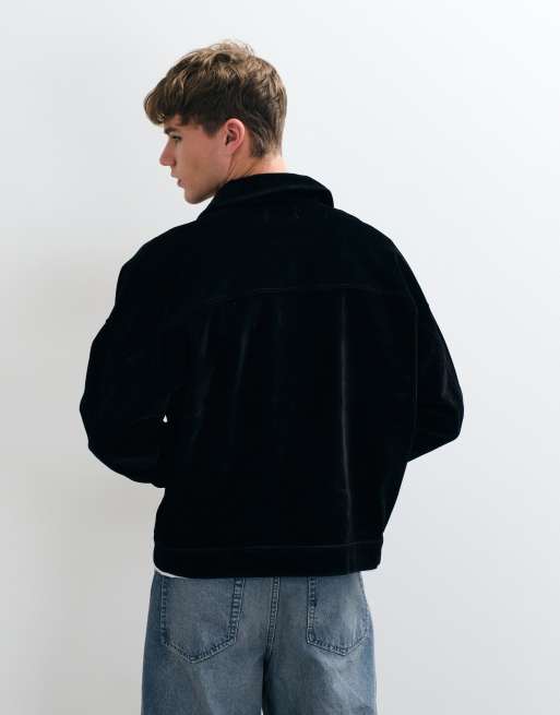 ASOS DESIGN harrington jacket in black flocked fabric, 5 of 5