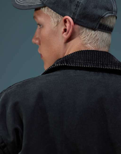 ASOS DESIGN oversized harrington jacket in black wash