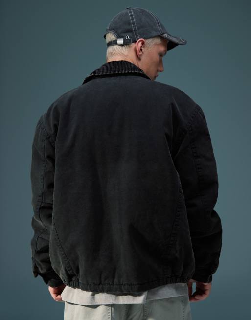 ASOS DESIGN oversized harrington jacket in black wash
