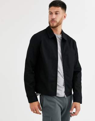 ASOS DESIGN harrington jacket with funnel neck in navy