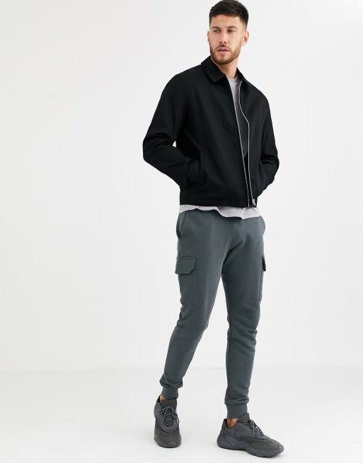 ASOS DESIGN harrington jacket with funnel neck in black