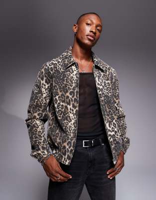 Asos Design Harrington Jacket In Brown Leopard Print