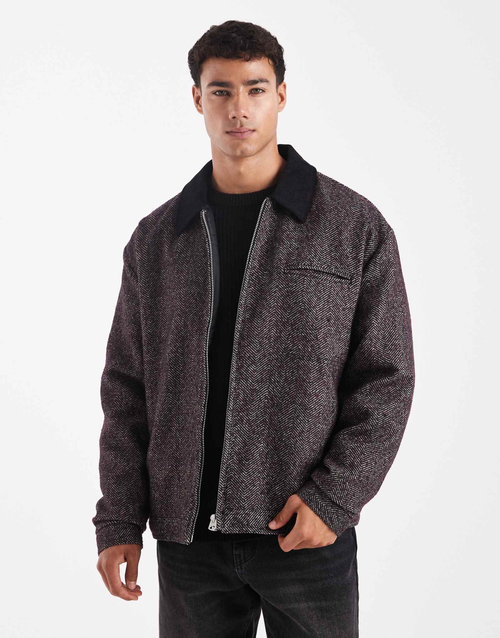 ДИЗАЙНЕРСКИЙ жакет harrington от ASOS бордового цвета в елочку