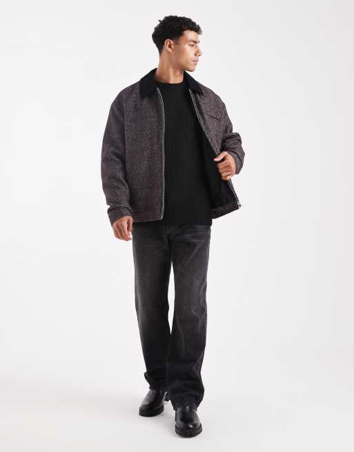ASOS DESIGN harrington jacket in burgundy herringbone, 2 of 5