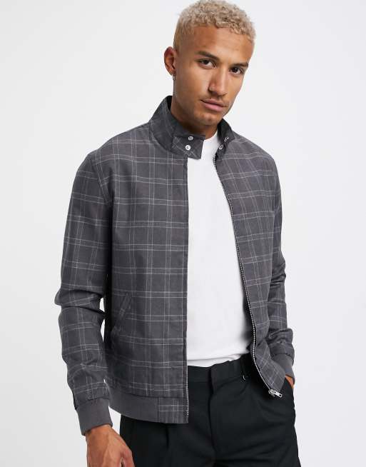 ASOS DESIGN harrington jacket in charcoal check | ASOS