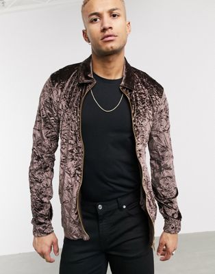 ASOS DESIGN harrington jacket in crushed velour brown | ASOS