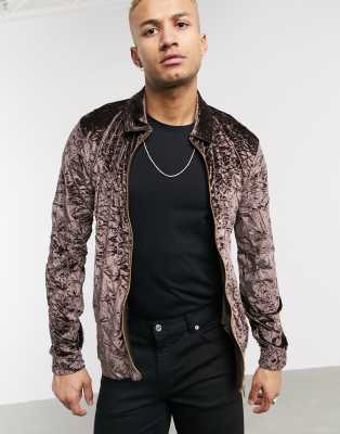 ASOS DESIGN harrington jacket in crushed velour brown | ASOS