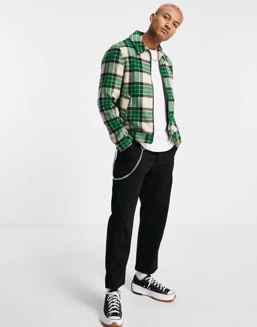 ASOS DESIGN harrington jacket in green check | ASOS