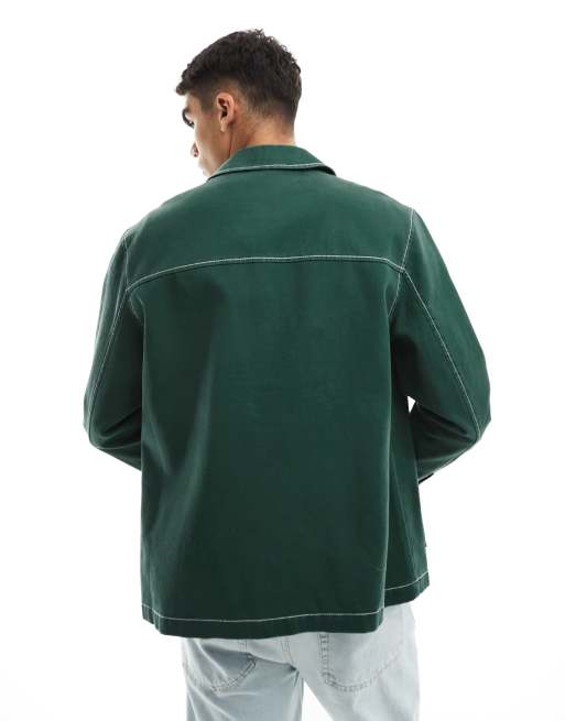 Asos Design Muscle Jersey Harrington Jacket In Dark Green Marl