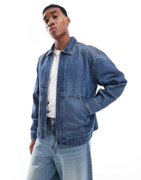 ASOS DESIGN harrington jacket in mid wash blue - view 1