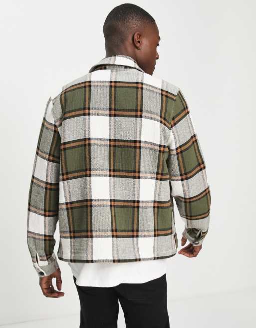 ASOS DESIGN harrington jacket in neutral plaid ASOS