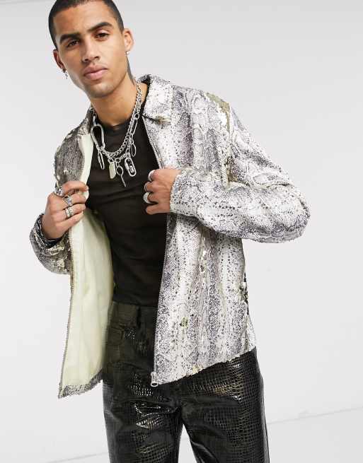 ASOS DESIGN harrington jacket in snakeskin sequin