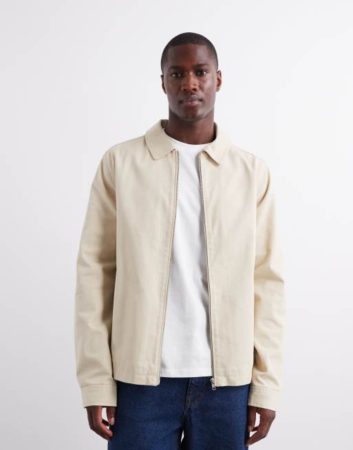 ASOS DESIGN harrington jacket in stone