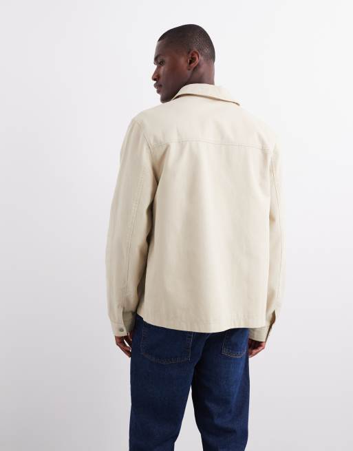 ASOS DESIGN harrington jacket in stone