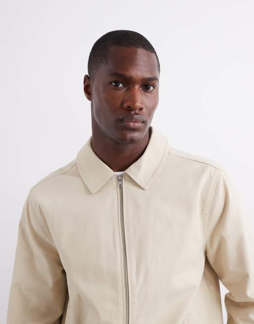 ASOS DESIGN harrington jacket in stone
