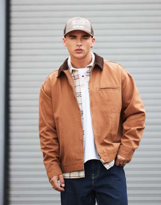 ASOS DESIGN oversized harrington jacket in tan