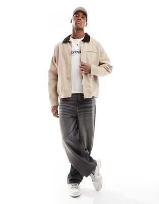 ASOS DESIGN oversized harrington jacket in washed stone