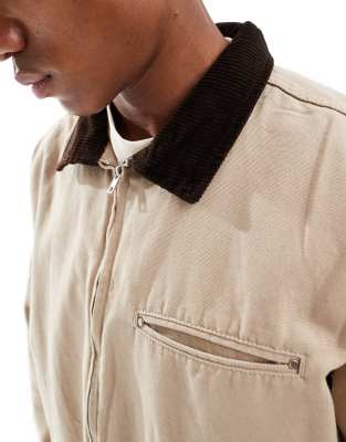 ASOS DESIGN oversized harrington jacket in washed stone