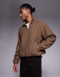 [ASOS DESIGN] ASOS DESIGN harrington jacket in wool look check in brown S Brown check