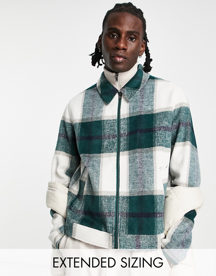 ASOS DESIGN harrington jacket in wool look green and ecru check