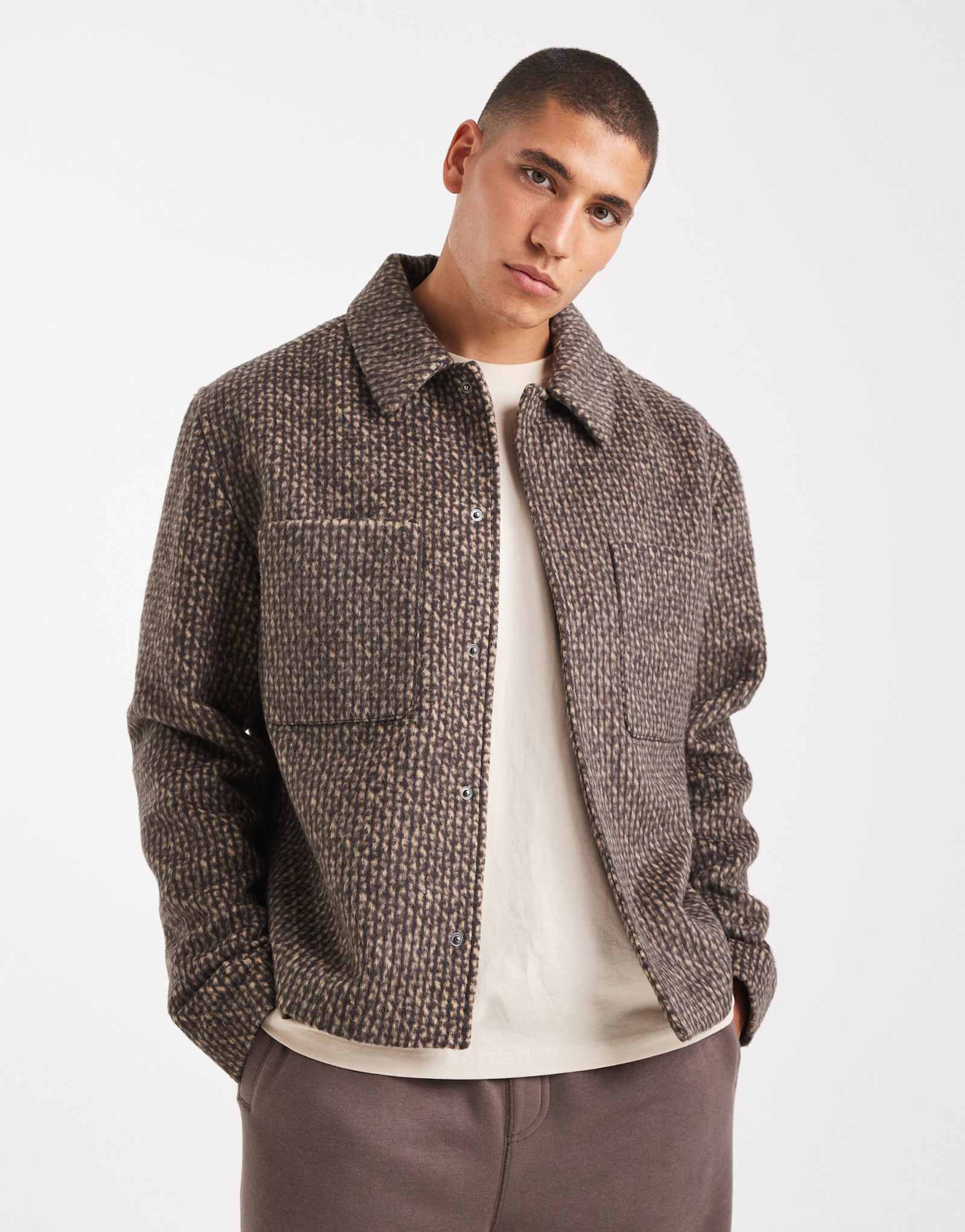 ДИЗАЙНЕРСКИЙ жакет harrington от ASOS из шерсти в коричневую 