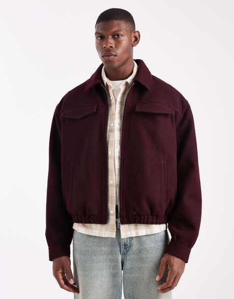 ASOS DESIGN harrington jacket in wool look in burgundy - view 1