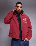 [ASOS DESIGN] ASOS DESIGN harrington jacket with chest embroidery in washed red M Washed Red