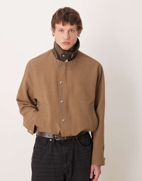 ASOS DESIGN Harrington jacket with contrast collar in pale brown - view 1