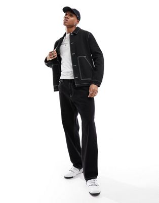 ASOS DESIGN harrington jacket with contrast stitch in black
