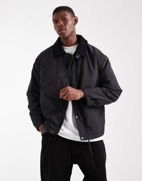 ASOS DESIGN harrington jacket with cord collar in black  - view 1