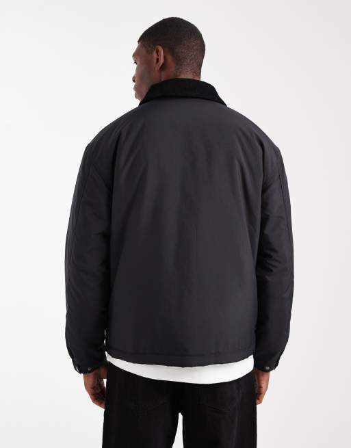 ASOS DESIGN harrington jacket with cord collar in black , 3 of 5