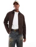 [ASOS DESIGN] ASOS DESIGN harrington jacket with cord collar in brown XS BROWN