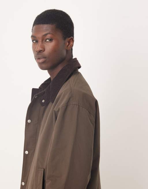 ASOS DESIGN harrington jacket with cord collar in brown, 4 of 5