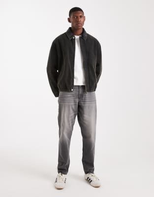 Asos Design Harrington Jacket With Cord Collar In Black