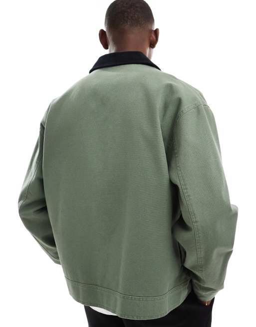 ASOS DESIGN oversized harrington jacket with cord collar in khaki