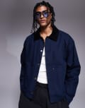 [ASOS DESIGN] ASOS DESIGN harrington jacket with cord collar in washed navy XS NAVY
