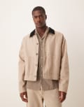 [ASOS DESIGN] ASOS DESIGN harrington jacket with cord collar in washed stone-Neutral S STONE
