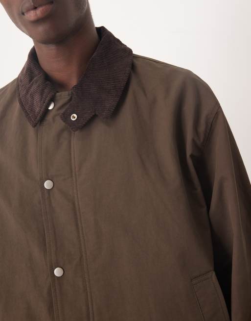 ASOS DESIGN harrington jacket with cord collar in brown