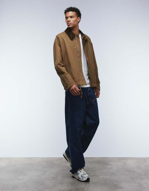 ASOS DESIGN harrington jacket with cord collar in khaki