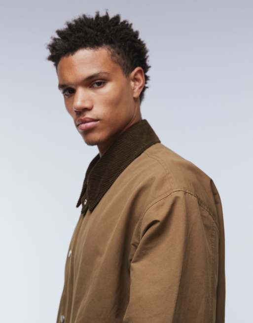 ASOS DESIGN harrington jacket with cord collar in khaki