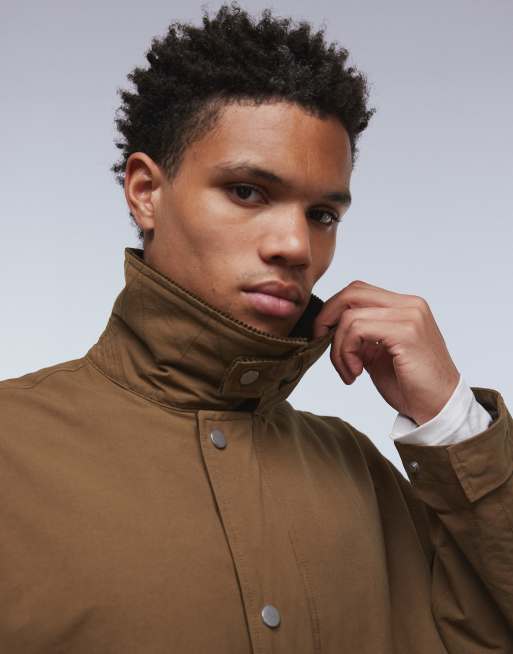 ASOS DESIGN harrington jacket with cord collar in khaki