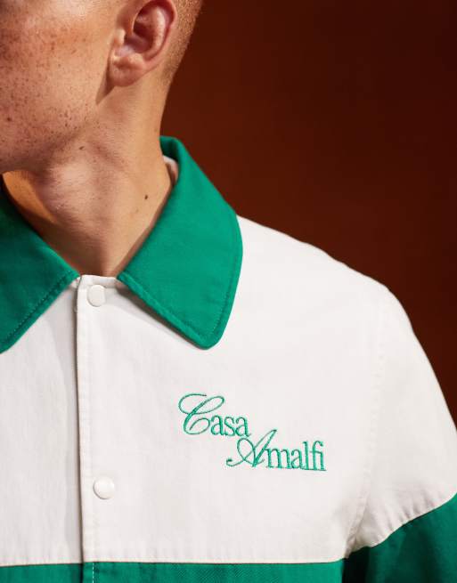 ASOS DESIGN Harrington jacket with embroidered stitch detail in white and green, 4 of 5