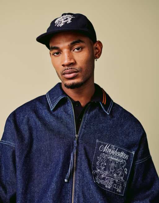ASOS DESIGN harrington jacket co-ord with embroidery detail in indigo